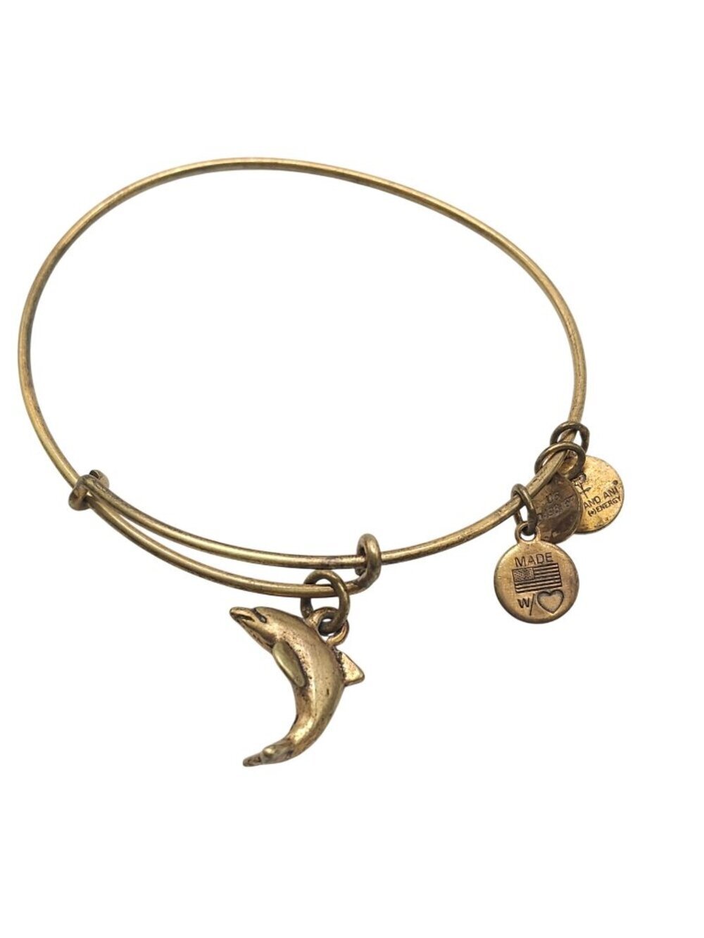 Alex And Ani Gold-Tone Dolphin Charm Bangle Bracelet Made In USA